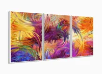 Quadro Decorativo 120x60 3 peças Sala Quarto Artístico Colorido Roxo com moldura filete - Foto 4