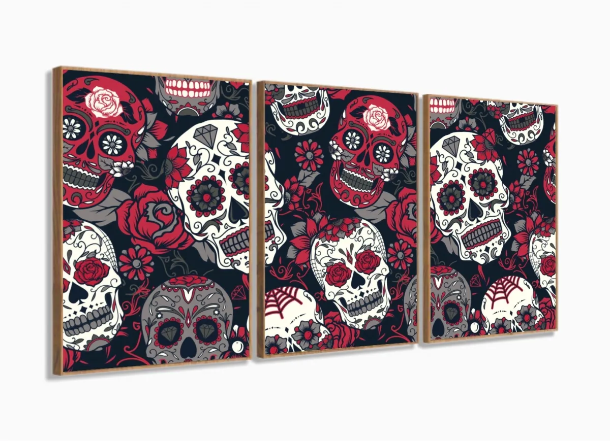 Quadro Decorativo 120x60 Sala Quarto Arte Caveira Mexicana 1 com moldura filete Imagem