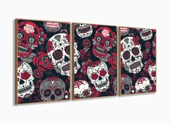 Quadro Decorativo 120x60 Sala Quarto Arte Caveira Mexicana 1 com moldura filete
