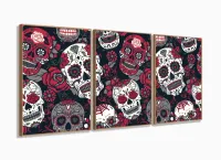 Quadro Decorativo 120x60 Sala Quarto Arte Caveira Mexicana 1 com moldura filete