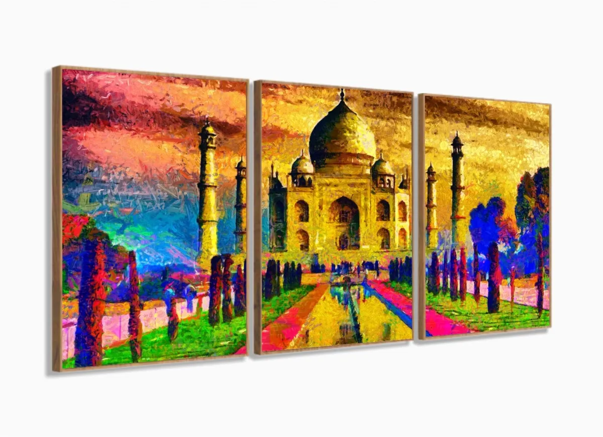 Quadro Decorativo 120x60 Sala Quarto Arte Índia Taj Mahal 1 com moldura filete Imagem