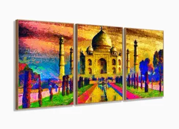 Quadro Decorativo 120x60 Sala Quarto Arte Índia Taj Mahal 1 com moldura filete