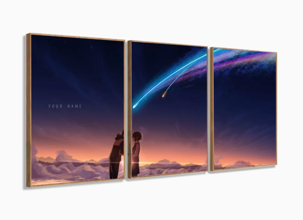 Quadro Decorativo Anime 3 peças 120x60 cm em tecido com moldura filete Imagem