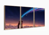 Quadro Decorativo Anime 3 peças 120x60 cm em tecido com moldura filete
