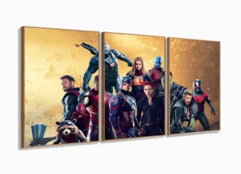 Quadro Decorativo Avengers 120x60 3 peças em tecido com moldura filete