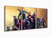 Quadro Decorativo Avengers 120x60 3 peças em tecido com moldura filete