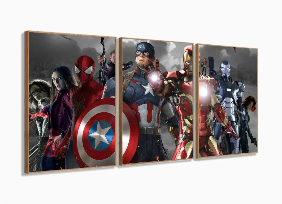 Quadro Decorativo Avengers A 5 peças 120x60 cm em tecido com moldura filete Imagem