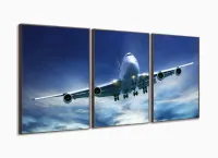 Quadro Decorativo Avião Aviação Céu Em Tecido 3 Peças 120x60 com moldura filete - Foto 2