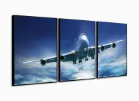 Quadro Decorativo Avião Aviação Céu Em Tecido 3 Peças 120x60 com moldura filete - Foto 3