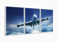 Quadro Decorativo Avião Aviação Céu Em Tecido 3 Peças 120x60 com moldura filete - Foto 4
