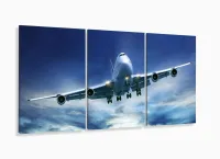 Quadro Decorativo Avião Aviação Céu Em Tecido 3 Peças 120x60 com moldura filete - Foto 5