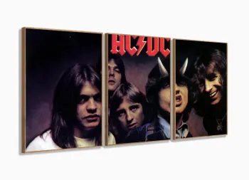 Quadro Decorativo Banda ACDC 120X60 3 PEÇAS com moldura filete