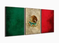 Quadro Decorativo Bandeira México Vintage Mosaico 120x60 3 peças com moldura filete - Foto 2