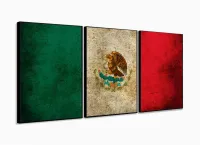 Quadro Decorativo Bandeira México Vintage Mosaico 120x60 3 peças com moldura filete - Foto 3