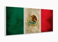 Quadro Decorativo Bandeira México Vintage Mosaico 120x60 3 peças com moldura filete - Foto 4