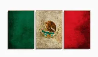 Quadro Decorativo Bandeira México Vintage Mosaico 120x60 3 peças com moldura filete - Foto 6