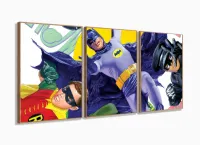 Quadro decorativo Batman e Robin Retro com Tela em Tecido com moldura filete
