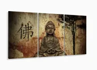 Quadro Decorativo Buda Marron Celestial 120x60 3 peças com moldura filete - Foto 5
