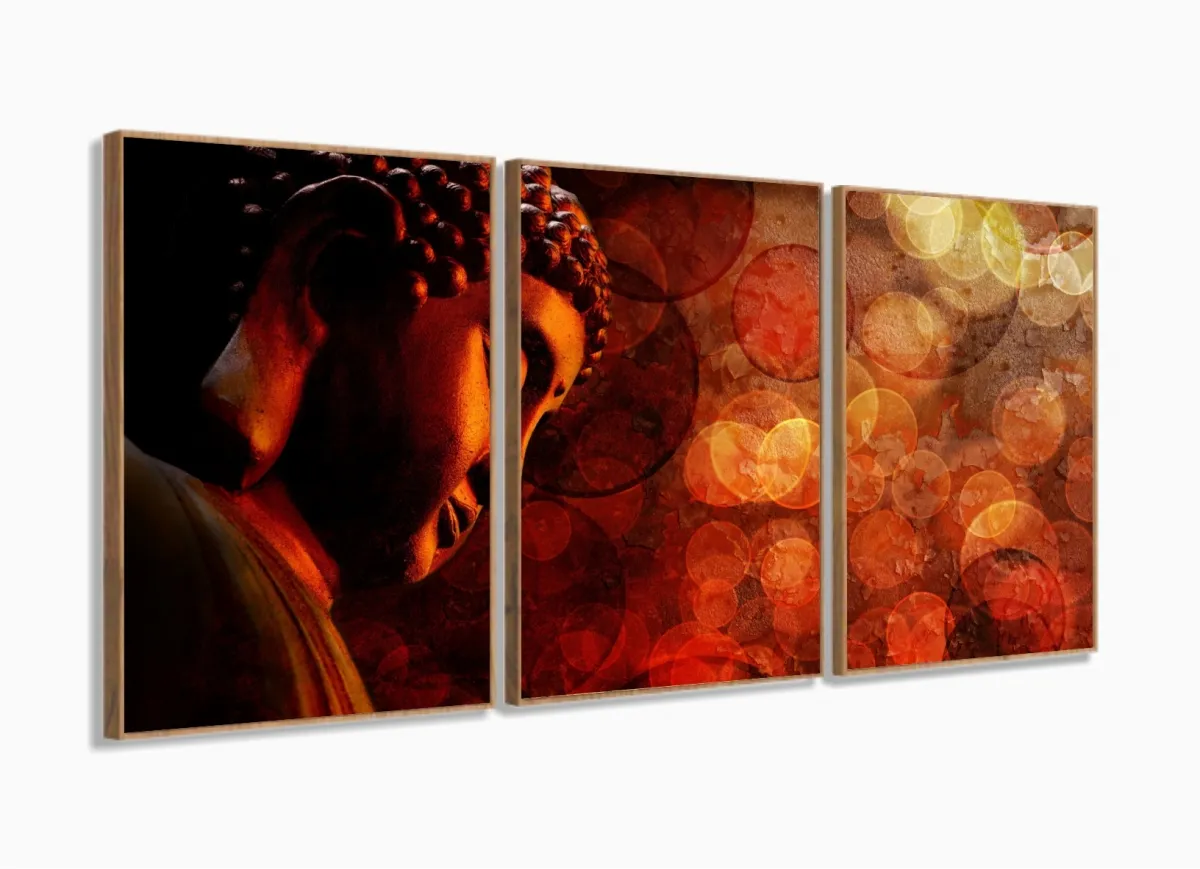 Quadro Decorativo Buda Mistico 120x60 3 peças Mosaico com moldura filete Imagem