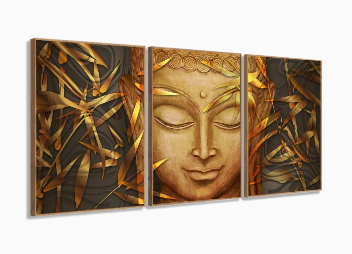 Quadro Decorativo Buda Vertical Para Sala Hall Corredor 120x60 com moldura filete Imagem
