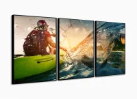 Quadro Decorativo Caiaque 3 Partes 120x60 mosaico com moldura filete - Foto 3