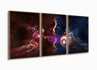 Quadro Decorativo Capitao America Guerra Civil 120x60 3 peças com moldura filete