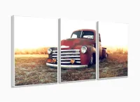 Quadro Decorativo Carro Antigo Retro 120x60 em tecido 3 peças com moldura filete - Foto 4