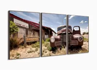 Quadro Decorativo Carro Antigo Sala Em Tecido 120x60 3 peças com moldura filete - Foto 2