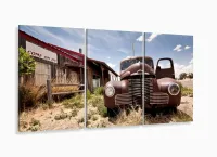 Quadro Decorativo Carro Antigo Sala Em Tecido 120x60 3 peças com moldura filete - Foto 5