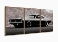 Quadro Decorativo Carro Charger 120x60 3 peças em tecido com moldura filete