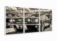 Quadro Decorativo Carro Retro 3 partes 120x60 em tecido com moldura filete - Foto 4