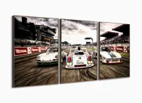 Quadro Decorativo Carros De Corrida Em Tecido 3 Peças 120x60 com moldura filete - Foto 2