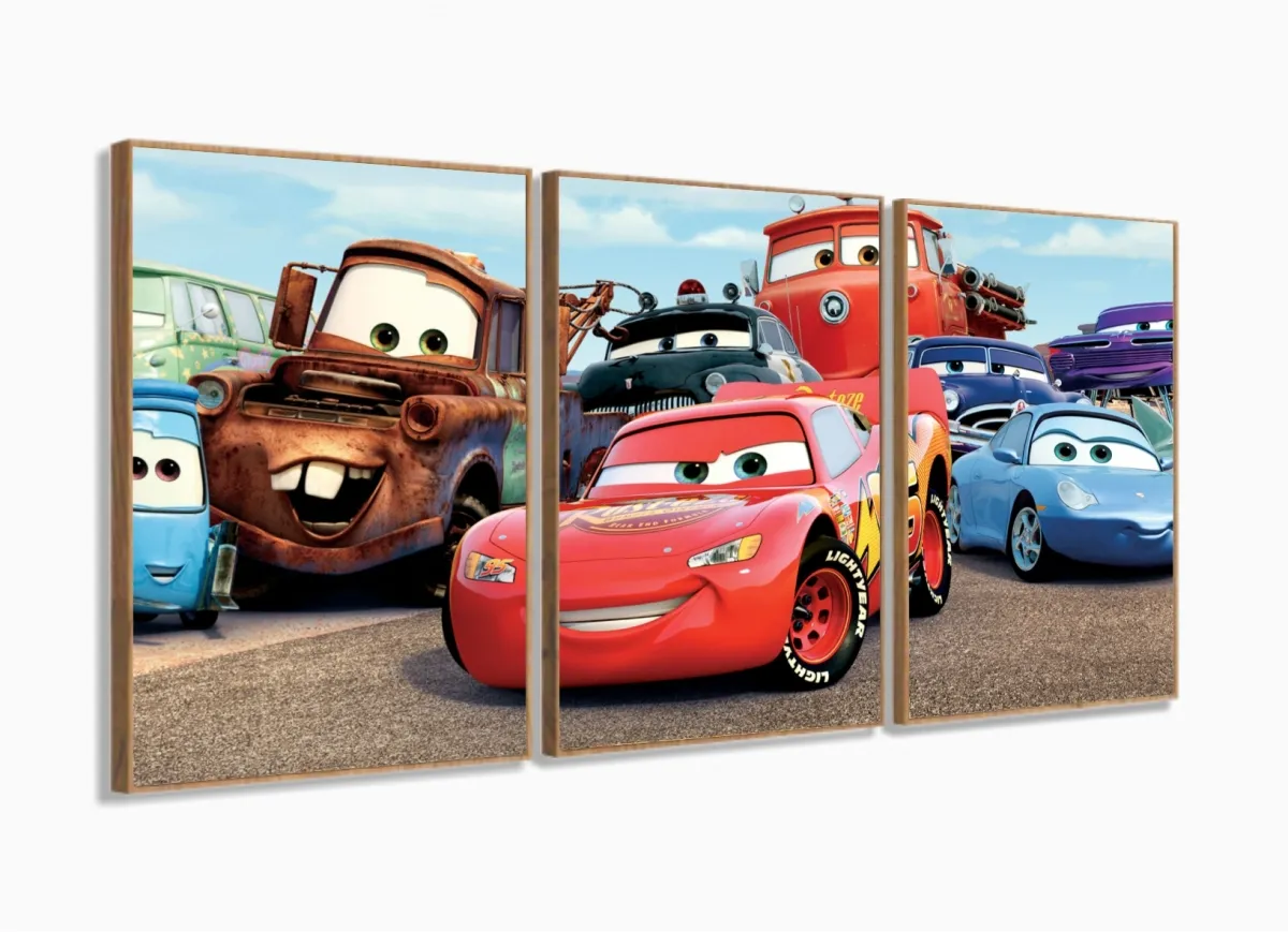 Quadro Decorativo Carros Mcqueen 120x60 em tecido com moldura filete Imagem