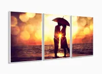 Quadro Decorativo Casal Guarda Chuva 120x60 3 peças Sala Quarto com moldura filete - Foto 4