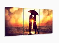 Quadro Decorativo Casal Guarda Chuva 120x60 3 peças Sala Quarto com moldura filete - Foto 5