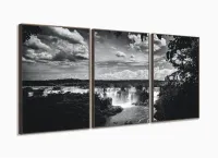 Quadro Decorativo Cataratas Do Iguaçu Preto E Branco - 3 peças 120x60 em tecido com moldura filete - Foto 2