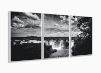 Quadro Decorativo Cataratas Do Iguaçu Preto E Branco - 3 peças 120x60 em tecido com moldura filete - Foto 4