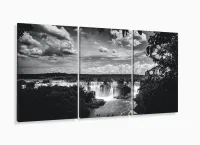 Quadro Decorativo Cataratas Do Iguaçu Preto E Branco - 3 peças 120x60 em tecido com moldura filete - Foto 5