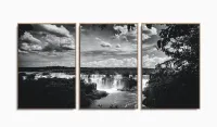 Quadro Decorativo Cataratas Do Iguaçu Preto E Branco - 3 peças 120x60 em tecido com moldura filete - Foto 6