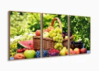 Quadro Decorativo Cesta De Frutas 3pc120x60  Sala com moldura filete