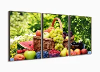 Quadro Decorativo Cesta De Frutas 3pc120x60  Sala com moldura filete - Foto 2
