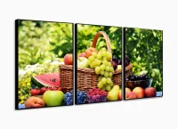 Quadro Decorativo Cesta De Frutas 3pc120x60  Sala com moldura filete - Foto 3