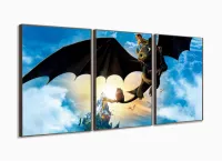 Quadro Decorativo Como Treinar Seu Dragao2 3 Peças 120x60 Cm com moldura filete - Foto 2