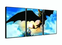 Quadro Decorativo Como Treinar Seu Dragao2 3 Peças 120x60 Cm com moldura filete - Foto 3