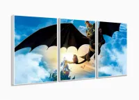 Quadro Decorativo Como Treinar Seu Dragao2 3 Peças 120x60 Cm com moldura filete - Foto 4