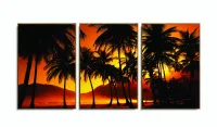 Quadro Decorativo coqueiros Por do Sol 120x60 3 peças com moldura filete - Foto 6