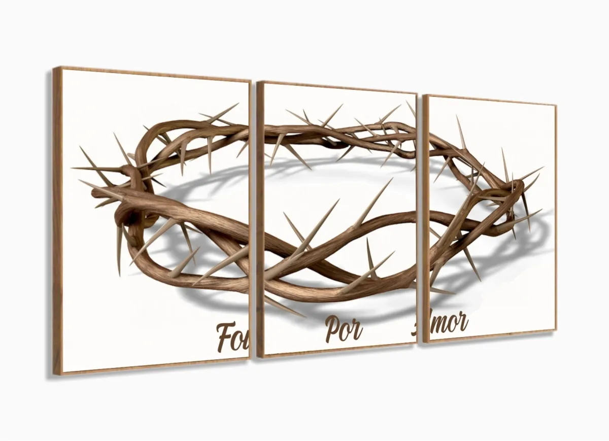 Quadro Decorativo Coroa Espinhos Amor 3 pç com moldura filete Imagem