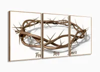 Quadro Decorativo Coroa Espinhos Amor 3 pç com moldura filete