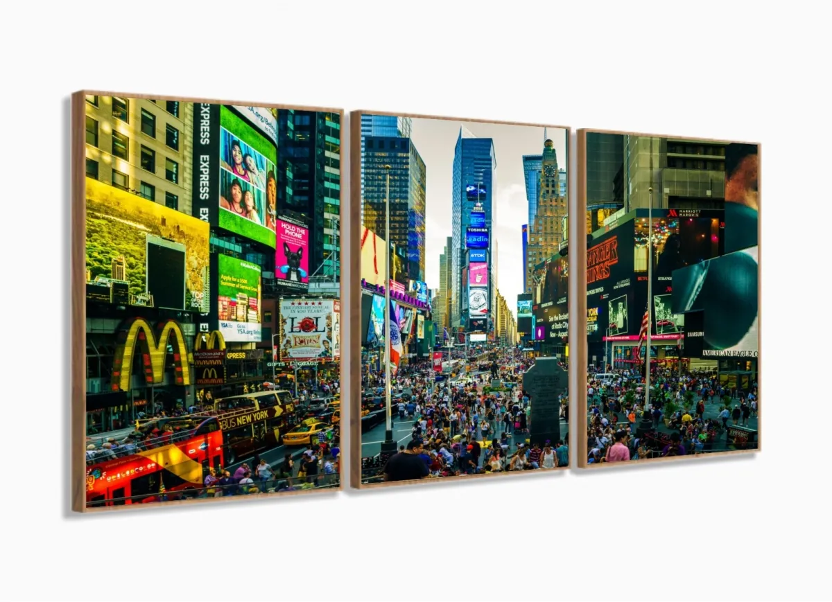 Quadro Decorativo Da Times Square - 120x60 3 peças com moldura filete Imagem