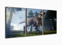 Quadro Decorativo Dinossauro 3 peças em tecido com moldura filete - Foto 2